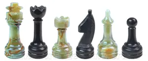 Premium Green Onyx and Jet Black Marble Chess Pieces Set – Natural Stone Chess Game – Hand-Carved Decorative Chess Pieces