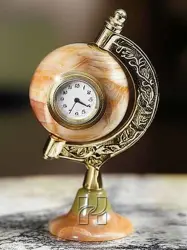 Natural Green Onyx Globe Clock for Study Table – Handcrafted Decorative Timepiece