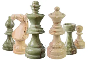 Exquisite 3.5-Inch King Staunton Chess Pieces Set in Genuine Green Onyx and Premium Burma Teak – Artisan Hand-Carved Stone Chessmen