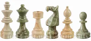 Exquisite 3.5-Inch King Staunton Chess Pieces Set in Genuine Green Onyx and Premium Burma Teak – Artisan Hand-Carved Stone Chessmen