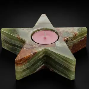 Authentic Green Onyx Gemstone Star T-Light Candle Holder – Natural Stone Tealight Votive Stand for Aromatherapy, Spa, and Luxury Interior Decor