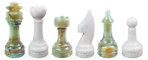 Green Onyx and White Marble Chess Pieces Set – Handmade Stone Chess Pieces – Luxury Home Decor & Strategy Game