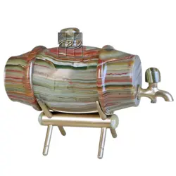Handmade Green Onyx Marble Wine Barrel – 6.25x11 Inch Elegant Stone Wine Tank for Storing Wine