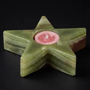 Authentic Green Onyx Gemstone Star T-Light Candle Holder – Natural Stone Tealight Votive Stand for Aromatherapy, Spa, and Luxury Interior Decor