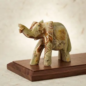 Handmade 4 Inch Green Onyx Elephant Figurine Trunk Up – Natural Genuine Stone Elephant Sculpture for Good Luck, Home Decor, and Office Desk Ornament