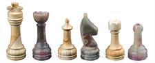 Burma Teak & Green Onyx Natural Stone Chess Set With Rustic Series Chess Pieces 