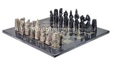 Premium Oceanic & Black Marble Chess Set – Handcrafted Stone Chessboard with Polished Marble Pieces for Home Decor & Collectors | Faux Leather Storage Box