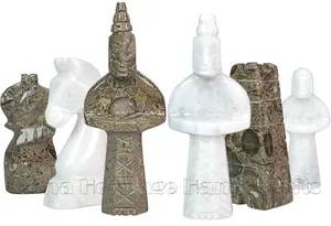 Handcrafted Oceanic and White Marble Royal Bishop Series Chess Pieces Set – Luxury Natural Stone Chessmen for Collectors and Giftsural Stone Chess Pieces