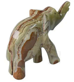 Handmade 4 Inch Green Onyx Elephant Figurine Trunk Up – Natural Genuine Stone Elephant Sculpture for Good Luck, Home Decor, and Office Desk Ornament