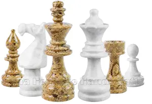 Handcrafted Coral Fossil and White Marble Staunton Chess Pieces Set - Luxury Stone Chessmen for Collectors