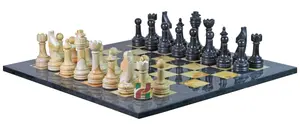 Jet Black & Burma Teak Marble Chess Set with PU Leather Storage Box – Luxury Craftsmanship Meets Timeless Elegance