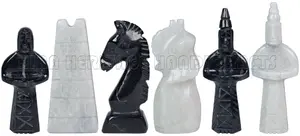 Handcrafted Jet Black and White Natural Stone Chess Pieces - Royal Bishop Series Luxury Marble Chessmen Set for Home Decor and Play