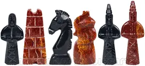 Handmade Jet Black Marble & Red Onyx Royal Bishop Series Chess Pieces Set – Luxury Natural Stone Chessmen for Collectors and Gifts