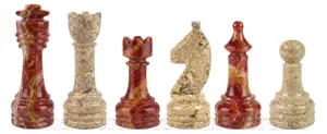 Premium Red Onyx and Coral Marble Chess Set – Hand-Carved Stone Chess Piece Set – Unique Home Decor Gift