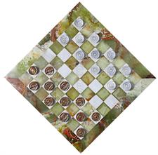 Handcrafted Green Onyx and White Marble Checkers Set – Luxury Stone Board Game for Home Décor & Gift