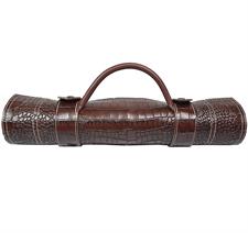 Imperial Gambit Brown Croco Leather Travel Roll-Up Chess Set – Luxury Portable Chess for On-the-Go Strategy