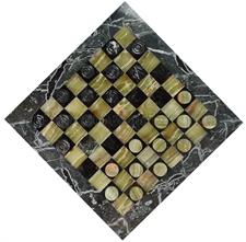 Elegant Black Zebra & Green Onyx Marble Checkers Set – Handcrafted Luxury Board Game