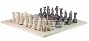Premium Michelangelo and Verona Marble Rustic Chess Set | Handcrafted Natural Stone Chess Board | Luxury Decorative Game for Office & Home | 16-Inch