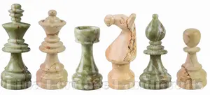 Exquisite 3.5-Inch King Staunton Chess Pieces Set in Genuine Green Onyx and Premium Burma Teak – Artisan Hand-Carved Stone Chessmen