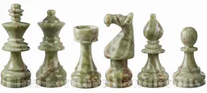 Natural Green Onyx and White Marble Chess Pieces Set - Artisan Crafted Staunton Chessmen for 16-Inch to 18-Inch Boards