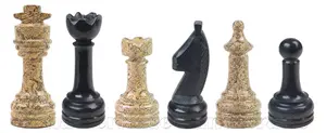 Handcrafted Jet Black and Coral Fossil Marble Chess Set | Luxury Polished Stone Chess Pieces for Strategy Enthusiasts