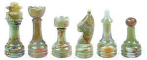 Green Onyx and White Marble Chess Pieces Set – Handmade Stone Chess Pieces – Luxury Home Decor & Strategy Game