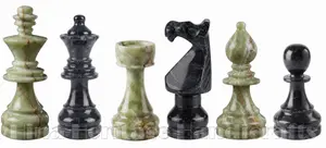 Handcrafted Green Onyx & Jet Black Marble Staunton Chess Pieces Set – Luxury 16-Inch Natural Stone Tournament Chessmen Only