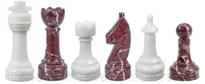 Premium Red Zebra Stone and White Marble Chess Set, Professional Tournament Size Luxury Chess Board