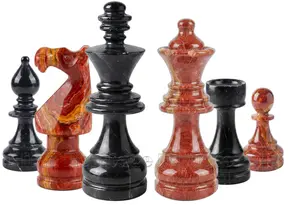 Luxury Jet Black & Red Onyx Staunton Chess Pieces Set, Handmade Marble & Stone Chessmen, Unique Chess Lovers Gift, Heirloom Board Game Decor