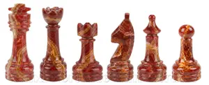 Premium Red Onyx Marble and Burma Teak Chess Pieces Set – Heirloom Quality Tournament Size