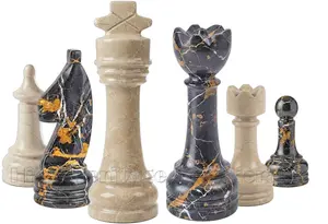 Luxury Michael Angelo and Verona Marble Chess Pieces Set – Hand-Carved Natural Stone Chessmen Set for Standard Boards