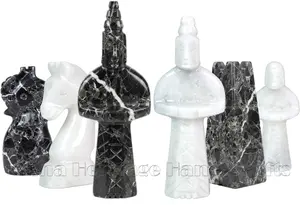 Handcrafted Black Zebra and White Marble Royal Bishop Series Chess Pieces Set - 3.75 Inch King Luxury Natural Stone Chessmen for Collectors and Home Decor