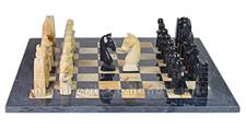 Luxurious Black & Burma Teak Marble Chess Set | Royal Bishop Series | Handcrafted Stone Chessboard & Pieces | Faux Leather Storage Box