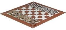Luxury Walnut Brown Leather Rollup Chess Set – Marble Checkers, Metallic Trim, Zig-Zag Stitching & Leather Storage Tube