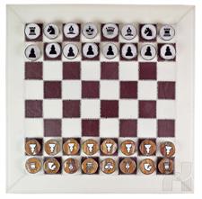 Portable White Leather Chess Set – Roll-Up Design, Zig-Zag Stitching, Marble & Metal Checkers, Storage Tube Included