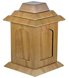 Handcrafted Leather Pagoda Cremation Urn with Elegant Wood Pattern Finish – Asian-Inspired Funeral Memorial Box for Human Ashes