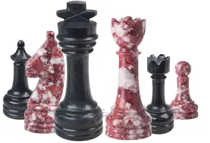 Rustic Series Strawberry and Jet Black Solid Marble Chess Pieces Set - Handcrafted Luxury Stone Chess Game