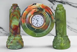 Handmade Green Onyx Twin Pillar Clock 4 Inch Dial – Premium Natural Stone Desk Clock for Modern Decor