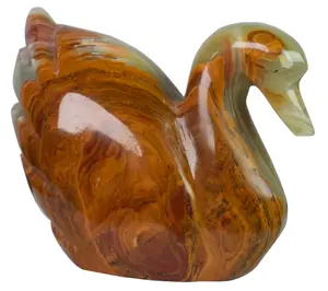 Green Onyx Swan Shape Clock – Handcrafted Natural Stone Desk & Table Clock