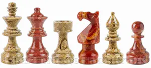 Exquisite Artisan Carved Red Onyx and Coral Marble Staunton Chessmen Set – Premium Heavyweight Stone Chess Pieces Set