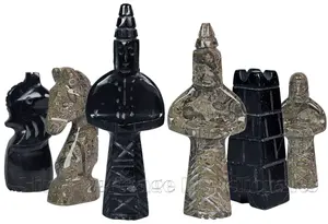 Handmade Jet Black & Oceanic Marble Royal Bishop Series Chess Pieces Set – Luxury Natural Stone Chessmen for Collectors & Gifts