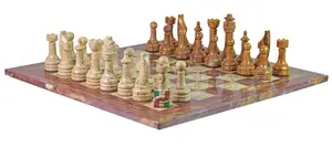 Handcrafted Red Onyx & Coral Marble Natural Stone Chess Set – Luxury Chess Board with Elegant Hand-Carved Rustic SeriesChess Pieces – Unique Decorative Chess Set for Collectors & Players