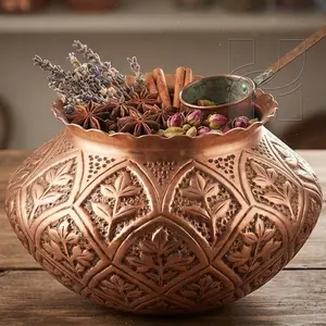 Handcrafted Embossed Copper Handi Pot – Authentic Traditional Kitchenware Decor