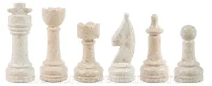 Jet Black and Botticino Marble Chess Pieces Set | Handmade Luxury Stone Chess Pieces