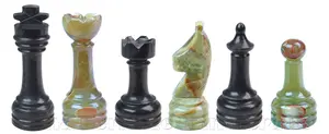 Premium Green Onyx and Jet Black Marble Chess Pieces Set – Natural Stone Chess Game – Hand-Carved Decorative Chess Pieces