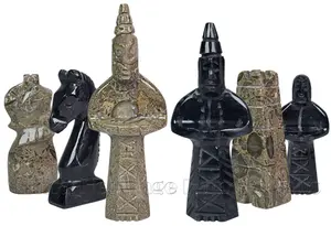 Handmade Jet Black & Oceanic Marble Royal Bishop Series Chess Pieces Set – Luxury Natural Stone Chessmen for Collectors & Gifts