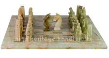 Premium Marble Chess Set – Green Onyx & Burma Teak Royal Bishop Series with Faux Leather Box