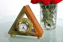 Handcrafted Triangular Green Onyx Clock with Brass Stand | Elegant Home or Office Decor