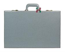 Luxury Faux Leather  Sky Blue Crocodile-Textured Backgammon Set with Dice Cups & 30 Gold/Silver Plated Checkers