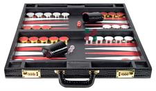 Luxury Black Croco Faux  Leather Attache Backgammon Set – 21x14x3 Inches Closed, Inlaid Playing Points, Portable Travel Case